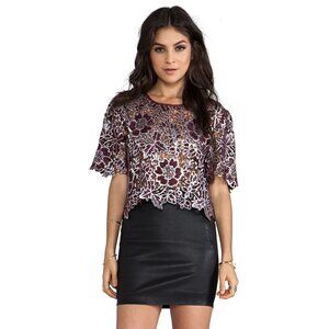 ELIZABETH AND JAMES Bates Bordeaux Maroon Silver Winter Lace Blouse, Size M